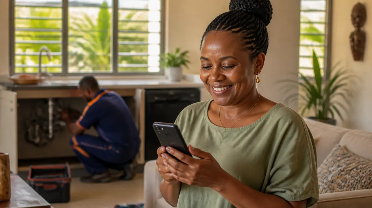 Une cliente à Libreville suit son intervention depuis son téléphone