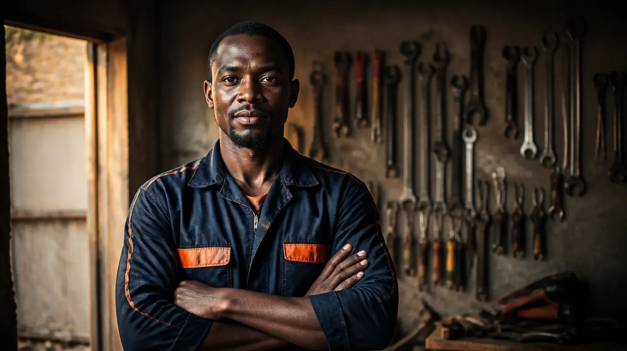 Portrait d'un artisan dans son atelier à Libreville